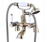 ENKI, Downton, BT0808 Bath Shower Mixer Tap with White Ceramic Levers Antique Brass