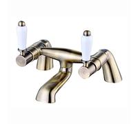 ENKI, Downton, BT0813 Bath Mixer Tap with White Ceramic Levers Antique Brass