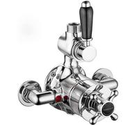 Enki Downton Chrome Black Traditional Bathroom Brass Ceramic Thermostatic 2-Outlet Twin Valve Control Cross Handle Shower Mixer