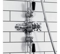 Enki Downton Chrome Black Traditional Bathroom Brass Ceramic Thermostatic Concentric 2-Outlet Triple Valve Crosshead Shower Mixer