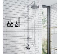 Enki Downton Chrome Modern Bathroom Brass Thermostatic Valve 2-Outlet Shower Set W/ Riser Rail Handset & Fixed Head (Diam) 200mm