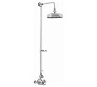 Enki Downton Chrome Silver White Traditional Bathroom Brass Ceramic Thermostatic Twin Valve Mixer Tap & Shower Head (Diam) 200mm