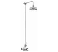 Enki Downton Chrome Silver White Traditional Bathroom Brass Ceramic Thermostatic Twin Valve Mixer Tap & Shower Head (Diam) 150mm