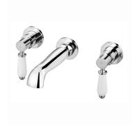 Enki Downton Chrome Silver White Traditional Bathroom Ceramic Wall Mounted Hot & Cold Water Levers Bath Filler Basin Mixer Tap