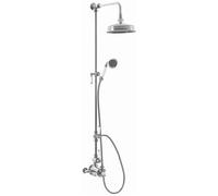 Enki Downton Chrome White Modern Bathroom Brass Ceramic Thermostatic 2-Outlet Twin Valve Round Shower Handset & Riser Rail Kit