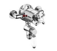 Enki Downton Chrome White Modern Bathroom Brass Ceramic Thermostatic Concentric Twin Valve Control Cross Handle Shower Mixer Unit