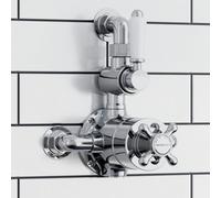 Enki Downton Chrome White Modern Bathroom Brass Ceramic Thermostatic Twin Valve Cross Handle Return To Wall Shower Mixer Unit T103