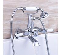 Enki Downton Chrome White Traditional Bathroom Brass Ceramic Hot & Cold Swivel Levers Drip-Free Round Shower Head Bath Mixer Tap