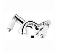 Enki Downton Chrome White Traditional Bathroom Brass Ceramic Monobloc Hot & Cold Swivel Levers Drip-Free Valves Basin Mixer Tap