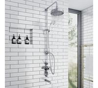 Enki Downton Chrome White Traditional Bathroom Brass Ceramic Thermostatic 3-Outlet Triple Valve Control Shower Set W/ Diverter