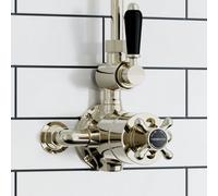 Enki Downton English Gold Black Modern Bathroom Brass Ceramic Thermostatic 2-Outlet Twin Valve Control Cross Handle Shower Mixer