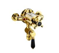 Enki Downton English Gold Black Modern Bathroom Brass Ceramic Thermostatic Concentric Twin Valve Control Cross Handle Shower Mixer