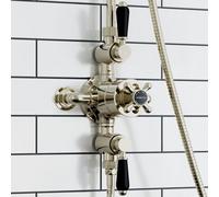 Enki Downton English Gold Black Traditional Bathroom Brass Ceramic Thermostatic Concentric 2-Outlet Triple Valve Shower Mixer Unit
