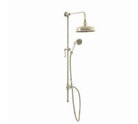 Enki Downton English Gold Traditional Bathroom Brass Rigid Riser Rail Kit W/ Watering Can Fixed Head & Round Handset (Diam) 200mm
