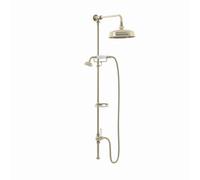 Enki Downton English Gold Traditional Bathroom Brass Rigid Riser Rail Kit W/ Watering Can Head & Telephone Handset (Diam) 200mm