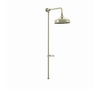 Enki Downton English Gold Traditional Bathroom Solid Brass Rigid Riser Rail Kit W/ Watering Can Fixed Shower Head (Diam) 200mm