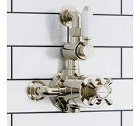 Enki Downton English Gold White Modern Bathroom Brass Ceramic Thermostatic Twin Valve Cross Handle Return To Wall Shower Mixer
