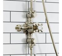 Enki Downton English Gold White Traditional Bathroom Brass Ceramic Thermostatic Concentric 2-Outlet Triple Valve Shower Mixer Unit