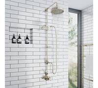 Enki Downton English Gold White Traditional Bathroom Solid Brass Ceramic Thermostatic 2-Outlet Twin Valve Shower Set W/ Diverter