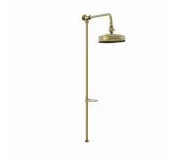 ENKI, Downton, RG044 Traditional Shower Rigid Riser Rail Kit with Large Overhead Shower & Soap Holder, Single Outlet, Antique Brass