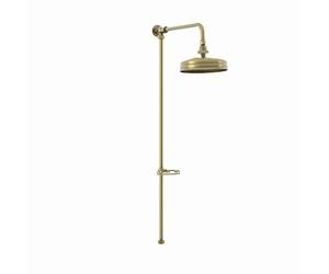 ENKI, Downton, RG044 Traditional Shower Rigid Riser Rail Kit with Large Overhead Shower & Soap Holder, Single Outlet, Antique Brass