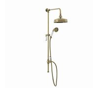 ENKI, Downton, RG045 Traditional Dual Rigid Shower Riser Kit with Diverter, Large Overhead Shower, Handset, Antique Brass