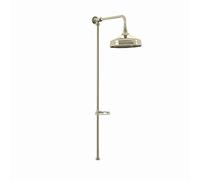 ENKI, Downton, RG047 Traditional Shower Rigid Riser Rail Kit with Large Overhead Shower & Soap Holder, Single Outlet, Polished Gold