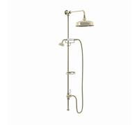 ENKI, Downton, RG049 Traditional Dual Rigid Shower Riser Kit with Diverter, Large Overhead Shower, Telephone Style Handset, Caddy, Polished Gold