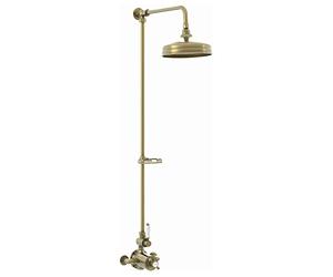 ENKI Downton SH0170 Twin Thermostatic Shower Valve with Soap Basket, Antique Brass Shower Tap Attachment for Bathroom, Traditional Style