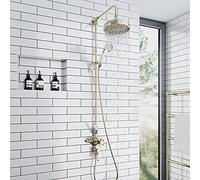 ENKI, Downton, SH0177, Shower Set with 2 Shower Head outlets, Triple Thermostatic Shower Valve, Gold Shower Tap Attachment for Bathrooms Showers, Traditional Shower Set