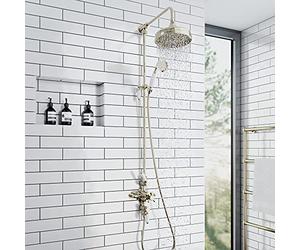 ENKI, Downton, SH0177, Shower Set with 2 Shower Head outlets, Triple Thermostatic Shower Valve, Gold Shower Tap Attachment for Bathrooms Showers, Traditional Shower Set