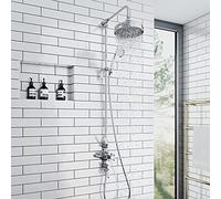 ENKI Downton SH0530 Shower Set with 2 Shower Head Outlets & Cradle, Triple Thermostatic Valve, Chrome Tap Attachment