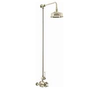 ENKI, Downton, SH0551, Twin Thermostatic Shower Set Grand Rigid Riser Kit, Rain Shower Head, Gold Shower Tap Attachment for Bathroom Shower, Traditional Thermostatic Shower Set, Gold