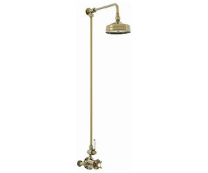 ENKI, Downton, SH0565, Single Shower Unit Outlet, Twin Thermostatic Shower Valve with Rigid Riser Kit, Antique Brass Shower Tap Attachment for Bathroom Shower, Traditional Shower Set Valve Style