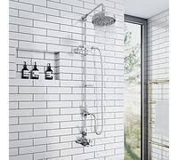 ENKI Downton SH0599 Shower Head Set with 2 Outlets, Telephone Style Cradle and Soap Dish, White & Chrome Tap Attachment for Bathroom Showers, Classic Style