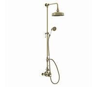 ENKI, Downton, SH0628, Traditional Thermostatic Shower Set, Antique Brass, Twin Thermostatic Shower Valve, Antique Brass Shower Tap Attachment for Bathrooms Showers