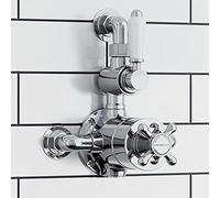 ENKI, Downton, T103, Traditional Thermostatic Shower Valve with Return to Wall Bend, Semi-Concealed Shower Valve, Chrome and White