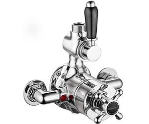 ENKI, Downton, T69, Single Shower Unit Outlet, Twin Thermostatic Shower Valve, Black & Chrome Shower Tap Attachment for Bathroom Shower, Classic Shower Valve Style