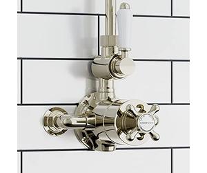 ENKI, Downton, T70, Single Shower Unit Outlet, Twin Thermostatic Shower Valve Outlet, Gold Shower Tap Attachment for Bathroom Showers, Traditional Shower Valve Style
