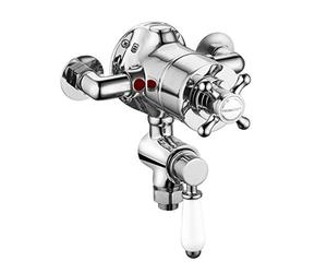 ENKI, Downton, T88, Single Shower Unit Outlet, Twin Thermostatic Shower Valve Outlet, White and Chrome Shower Tap Attachment for Bathroom Showers, Traditional Shower Valve Style