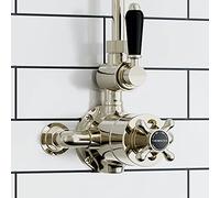 ENKI, Downton, T90, Single Shower Unit Outlet, Twin Thermostatic Shower Valve Outlet, Gold Black Lever Shower Tap Attachment for Bathroom Showers, Traditional Shower Valve Style