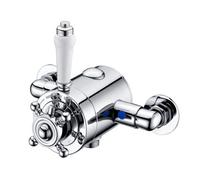 Enki Dulwich Chrome White Modern Traditional Bathroom Solid Brass Ceramic Thermostatic Concentric Valve Exposed Shower Mixer Unit