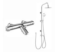 Enki, Dune, Bbt0216, Chrome, Thermostatic Deck Mounted Bath Shower Mixer Valve With Dual Rigid Riser Kit, Brass, 200mm Slim Overhe