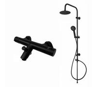 Enki, Dune, Bbt0249, Black, Thermostatic Bath Shower Mixer Valve With Dual Rigid Riser Kit, 200mm Ultra Slim Overhead Shower