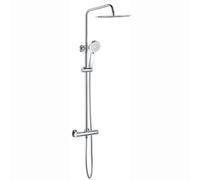 Enki Dune Chrome Modern Bathroom Brass Thermostatic Valve 2-Outlet Shower Set W/ Riser Rail Handset & Fixed Head (Diam) 300mm