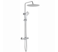 Enki Dune Chrome Modern Bathroom Brass Thermostatic Valve 2-Outlet Shower Set W/ Riser Rail Handset & Fixed Head (Diam) 400mm