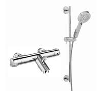 Enki Dune Chrome Modern Bathroom Solid Brass Thermostatic Deck Mounted Bar Bath Shower Mixer Valve Tap Handset & Slider Rail Kit