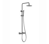 Enki Dune Gunmetal Grey Modern Bathroom Brass Thermostatic 2-Outlet Shower Set W/ Riser Rail Handset & Fixed Head (Diam) 200mm
