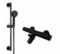 Enki Dune Matt Black Modern Bathroom Solid Brass Thermostatic Deck Mounted Bath Shower Mixer Valve Tap W/ Slider Rail & Handset