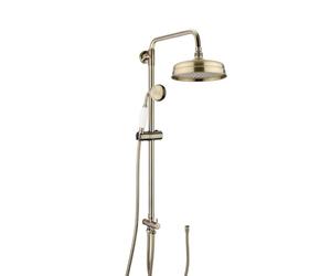 ENKI, Dune, RG076, Antique Brass, Dual Rigid Riser Rail Kit with Traditional Brass Overhead Shower and Handset, for Exposed Installation, 1 Year Guarantee